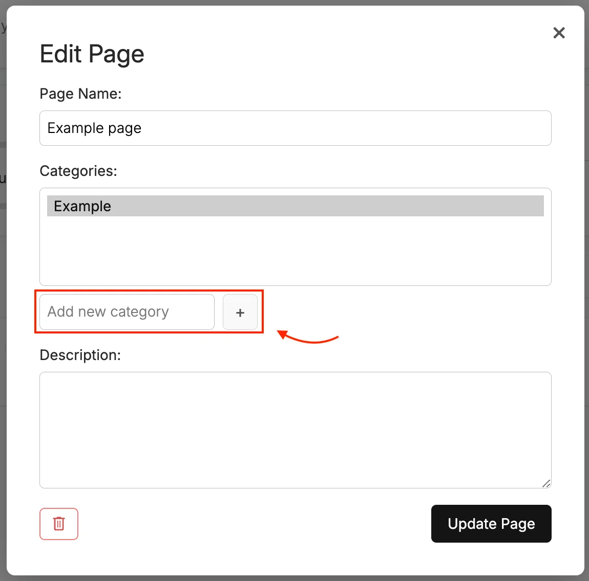 Add a category to a page